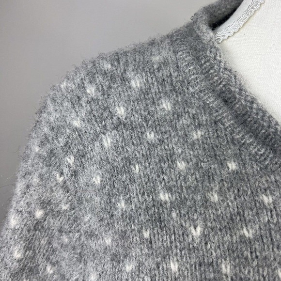 Eddie Bauer Vintage Gray Black Fair Isle Nordic Wool Cardigan Sweater S - Picture 5 of 14